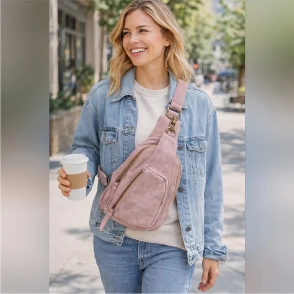 Free people Hudson sling bag dusty mauve pink new without tags never used - Picture 5 of 15